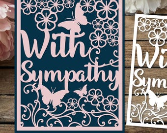 Tarjeta de condolencias SVG con flores, plantilla de corte de papel