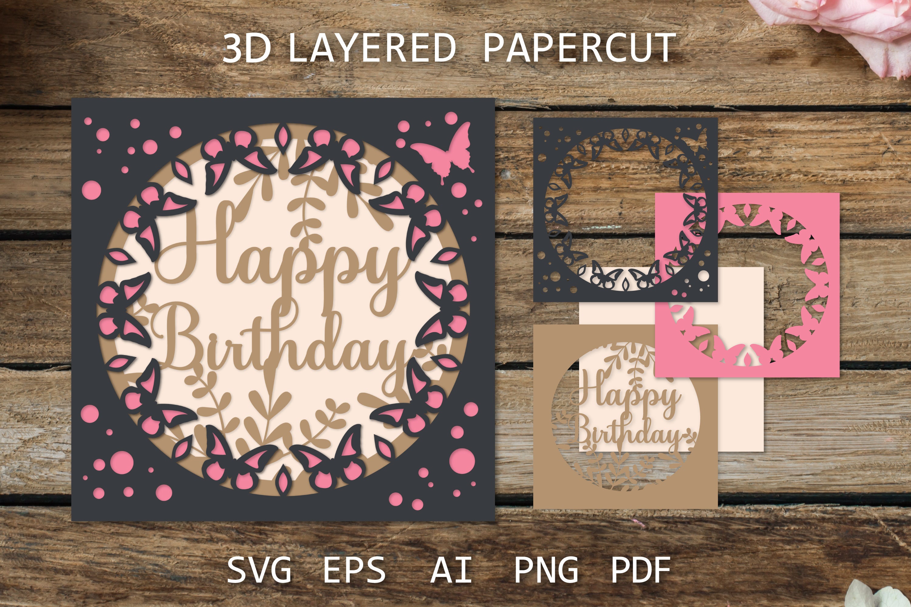 Layered Birthday Paper Cut Design, Birthday Cricut Card SVG, Paper Cut