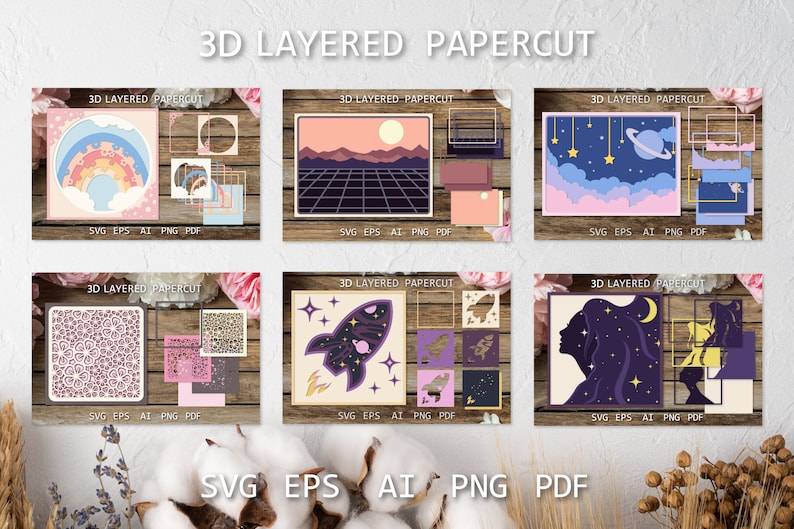 Layered Papercut Bundle, 3D Shadow Box SVG Big Bundle, Paper Cutting ...