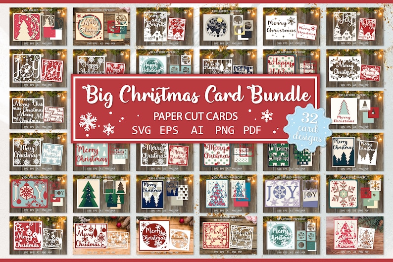 Big Christmas Cards Bundle SVG Christmas Cards, Paper Cutting Template