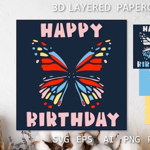 Birthday card SVG, Happy Birthday layered paper cut template, Layered papercut card, Paper cutting template