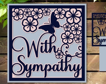 With Sympathy card SVG with flowers, Layered Paper cut 3D, Shadow box 3D, for Cricut