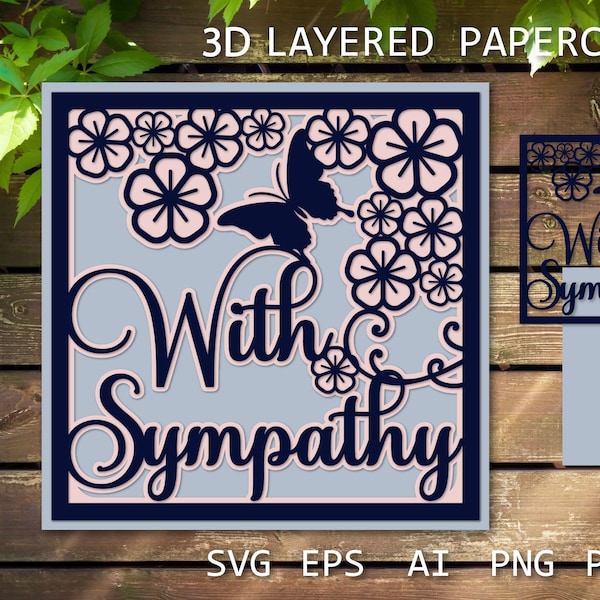 With Sympathy card SVG with flowers, Layered Paper cut 3D, Shadow box 3D, for Cricut