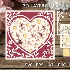 Layered Heart Valentine's Day Card Template: 3D Paper Cut (Digital Download)