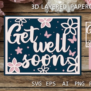 お大事にカード、レイヤードペーパーカットテンプレート SVG、レイヤードペーパーカット 3D