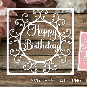 Cartões de felicitações Cartão de feliz aniversário, modelo de cartão de aniversário elegante Svg com corte de papel