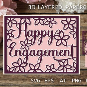 Carte de fiançailles en couches SVG | Conception de papier découpé 3D | Voeux de fiançailles DIY pour Cricut et Silhouette