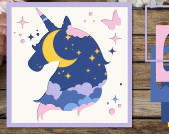 Magical Unicorn SVG File | Layered 3D Papercut Design | Digital Cut File for Cricut & Silhouette