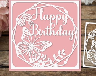 Wenskaarten Happy Birthday-kaart, Verjaardag Svg-papier gesneden