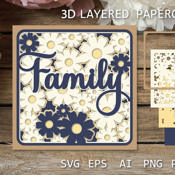 Family Layered papercut, 3D Layered Template SVG Shadow box, paper cutting template