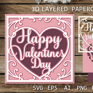 Überlagerte glückliche Valentinstag-Kartenvorlage SVG, 3D-Karte, 3D Cricut SVG-Karte
