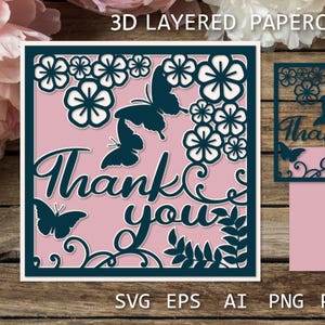 Cartão de agradecimento elegante em camadas | Design 3D | Cartão de felicitações para todas as ocasiões, cartão de agradecimento SVG