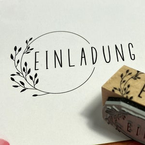Stempel EINLADUNG mit Blätterranke | Hochzeit | Geburtstag | zur Party | Größe ca. 55x30mm