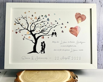 Personalized wedding gift | with tree and cut-out hearts | optionally framed as a keepsake