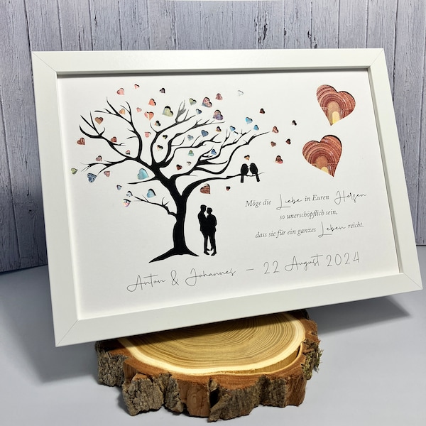 Money gift for a men's wedding | personalized | with tree and punched out hearts | optionally to hang in the picture frame as a souvenir