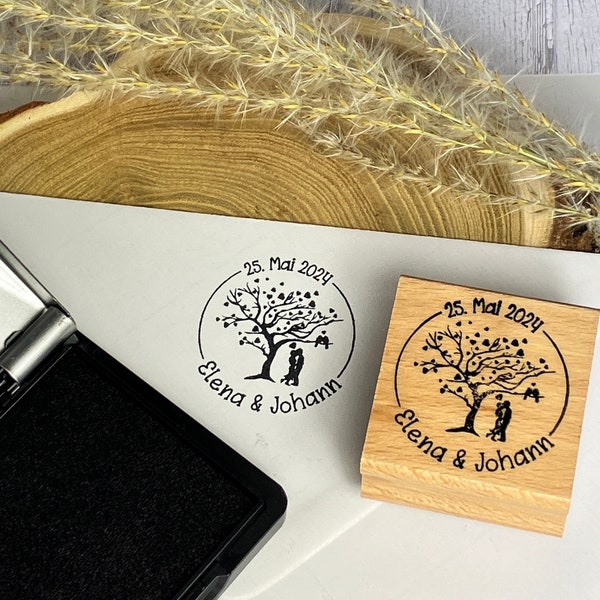 Stempel Hochzeit personalisiert | mit Hochzeitsbaum | Hochzeitsstempel | mit Holzgriff ca. 40x40mm