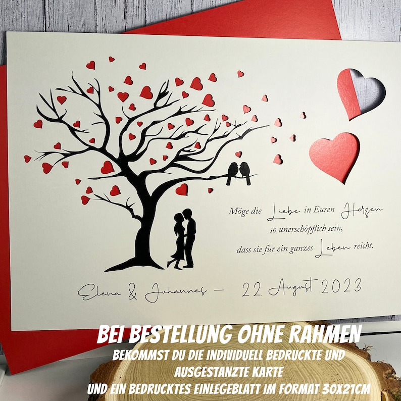 Cadeau d'argent pour le mariage personnalisé avec arbre et coeurs perforés éventuellement à accrocher dans le cadre photo comme souvenir image 4