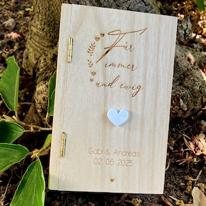 Geldgeschenk zur Hochzeit personalisiert | Holzbox Wunscherfüller | mit Reagenzglas und Strauß aus Trockenblumen | Hochzeitsgeschenk Geld