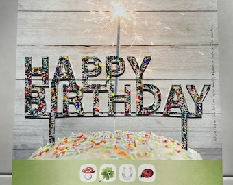 Cake Topper - HAPPY BIRTHDAY - Tortenstecker aus buntem Acryl | Kuchendeko Schriftzug kunterbunt