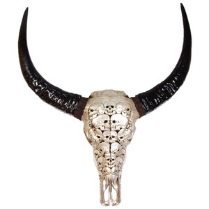 Bali-Skull of water buffalo/bull HUMANSKULLS in silver for wall decoration