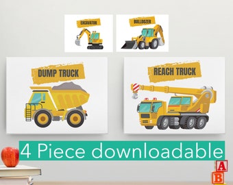 4 Piece Construction trucks-Kids Room Decor