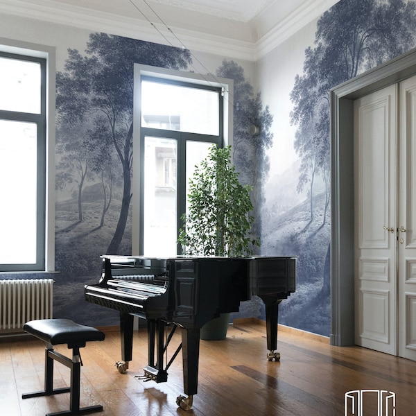 Navy Glamour Mysterious Forest Scenic Wallpaper Prints Removable Or Traditional Material 01