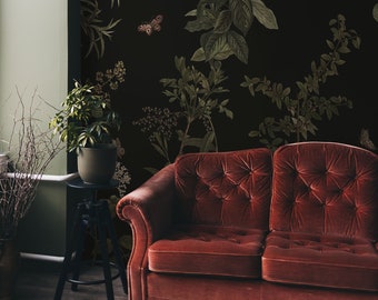 Botanical Gothic-Inspired Wallpaper For Moody Interiors, Dark Removable Floral Wall Decor 34