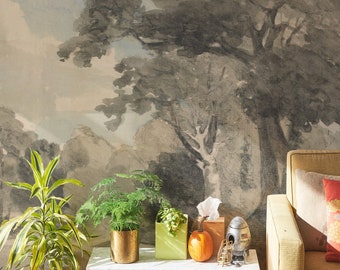 Romantic Watercolor Trees Removable Wallpaper For Bedrooms, Landscape For Artistic And Whimsical Interiors 09