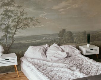 Pastoral landscape removable wallpaper, Rustic scenic wall mural 60