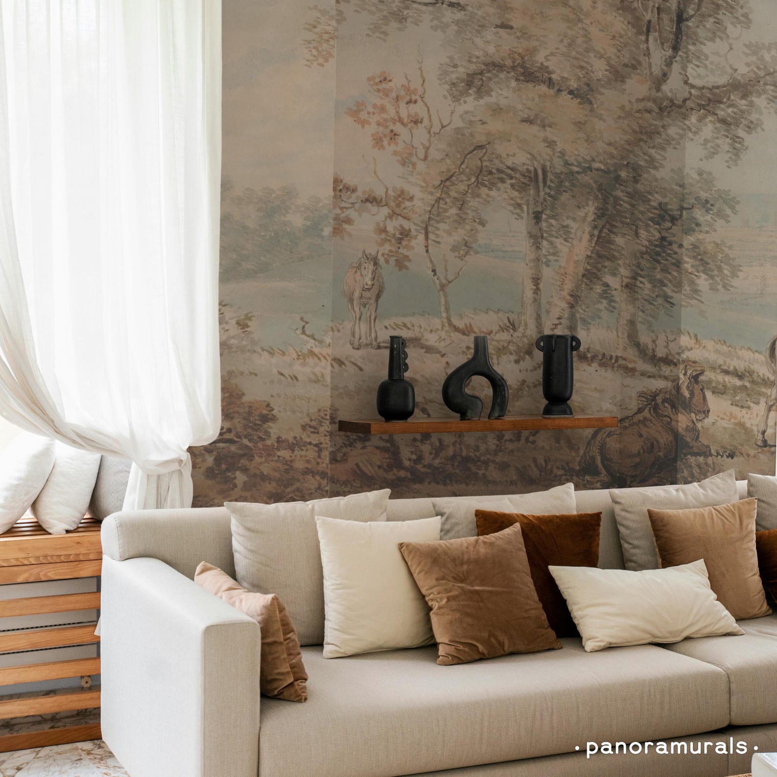 Vintage Rural Wallpaper, Removable Mural, Pastoral Landscape Art ...