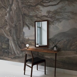 Timeless Sepia Removable Dark Wallpaper Pattern, Tree Rural View Landscape Scenic 06