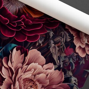 Magnificent flowers wallpaper for moody interiors, Dark removable floral wall decor 48 image 4