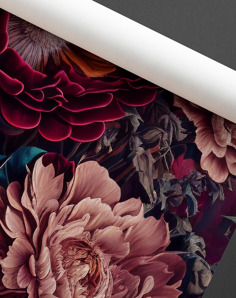 Magnificent flowers wallpaper for moody interiors, Dark removable floral wall decor 48 image 4