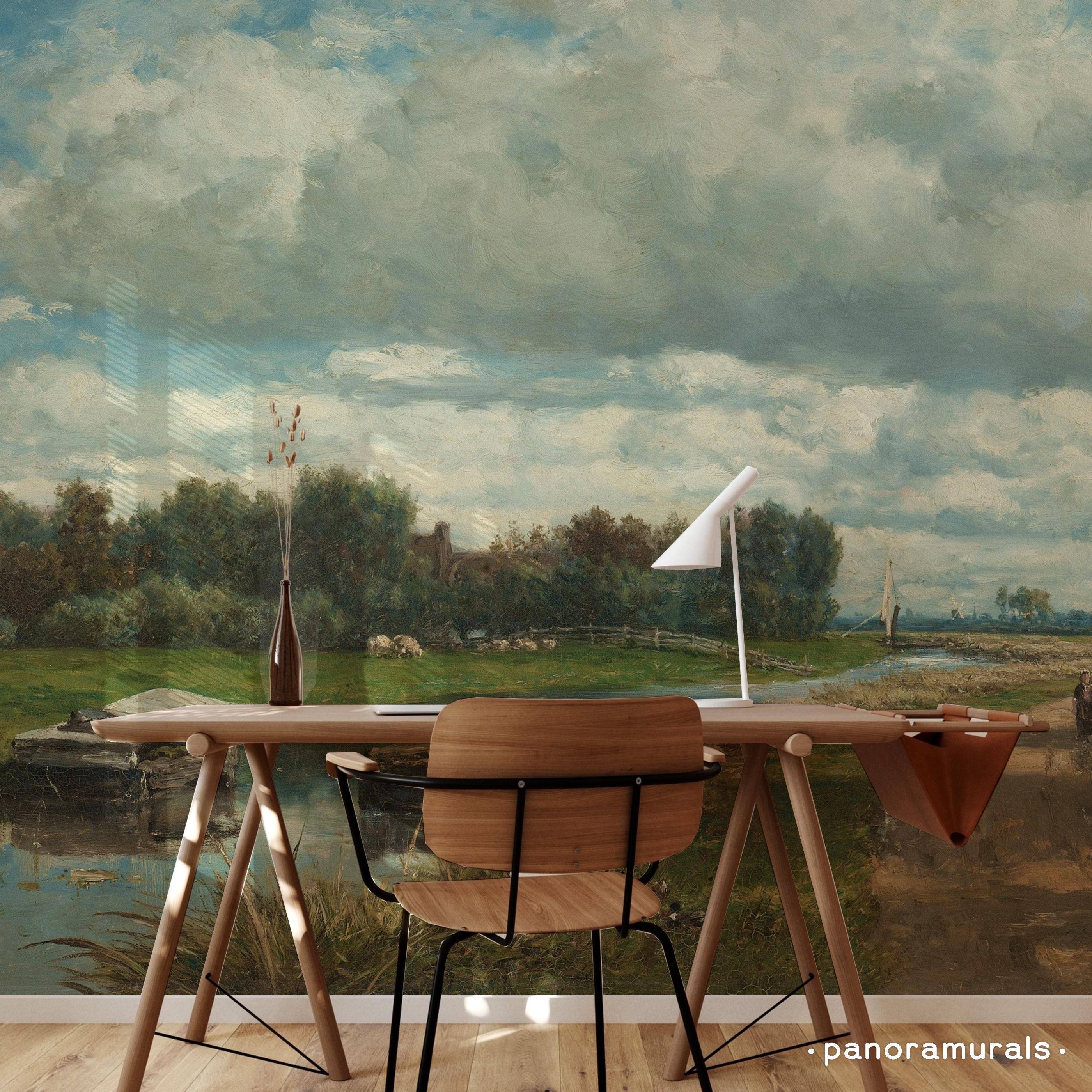 Vintage Dutch Landscape Art Wallpaper Peel & Stick Removable Living Diningroom Bedroom Self Adhesive Wall Sticker Decoration Art Mural 155