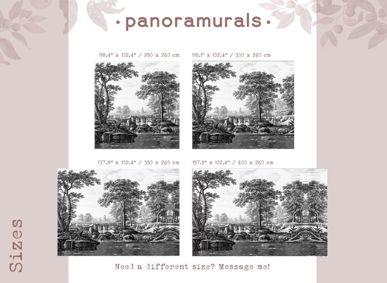 Black and white landscape wallpaper, High quality print, Vintage scenic mural, French country decor 131 image 3
