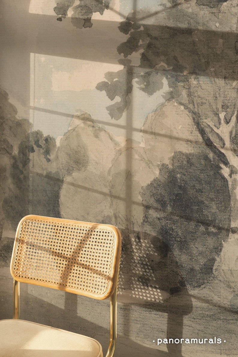 Romantic Watercolor Trees Removable Wallpaper For Bedrooms, Landscape For Artistic And Whimsical Interiors 09 immagine 2
