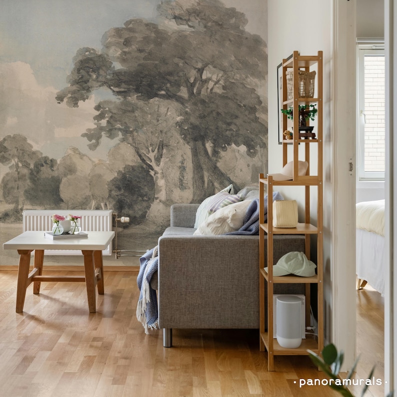 Romantic Watercolor Trees Removable Wallpaper For Bedrooms, Landscape For Artistic And Whimsical Interiors 09 immagine 1