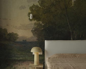 Evening landscape wallpaper, Pastoral Wall Mural, Rustic wall decor, Dark wallpaper, Moody wallpaper, Tree, High quality 52