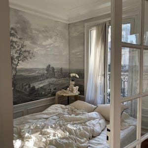 Monochrome Landscape Wallpaper Mural, Panoramic Wall Art, Vintage Wall Decor, Removable or Traditional Material, Scenic Wall Covering 31