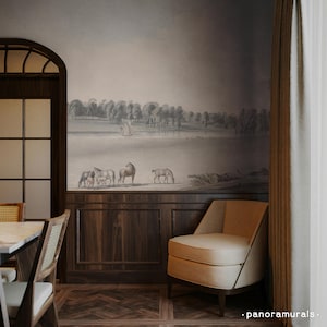 Vintage Countryside With Horses Removable Wallpaper, Moody Wall Decorations For Home Interiors 10