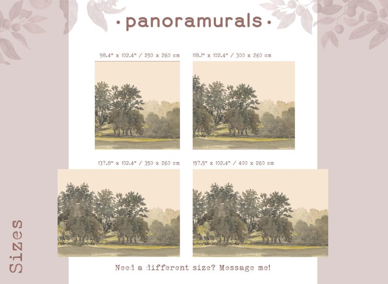 Vintage countryside decor, Tree landscape wallpaper, Pastoral wall art, Classic countryside mural 101 image 3