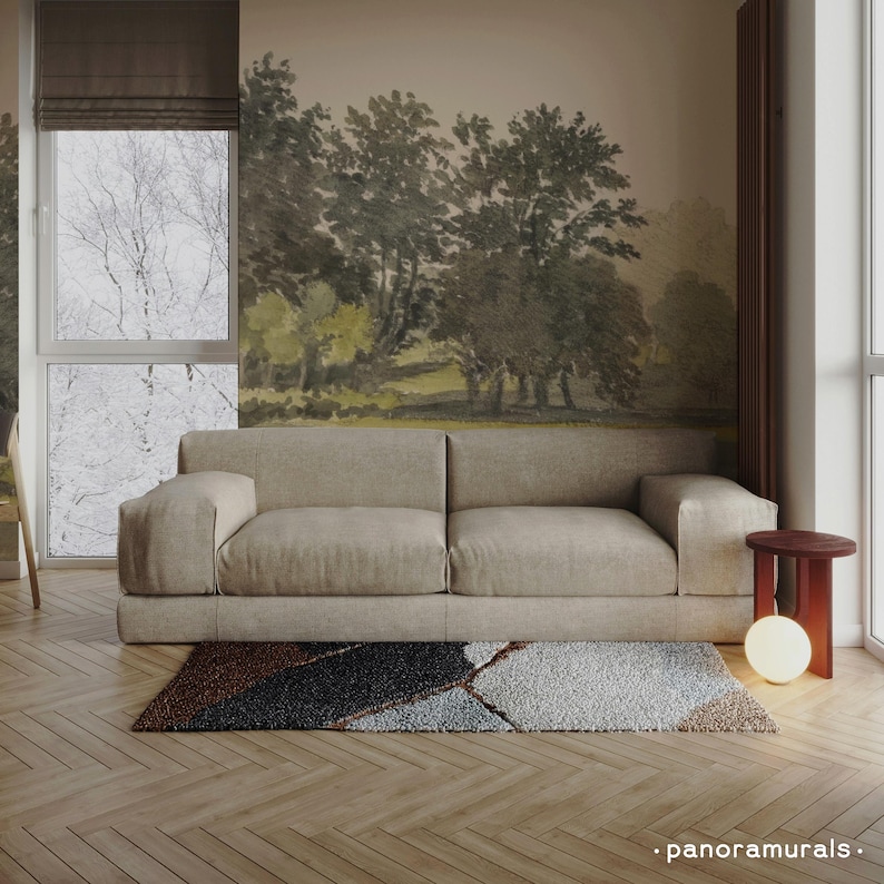 Vintage countryside decor, Tree landscape wallpaper, Pastoral wall art, Classic countryside mural 101 image 2