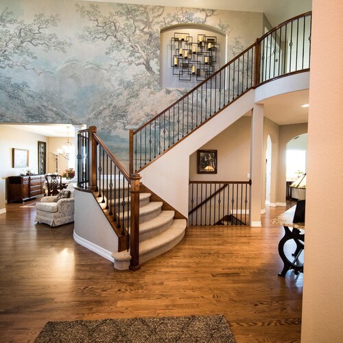 Idyllic view removable wallpaper, Light and subtle tree in vintage style, Living room decor 67