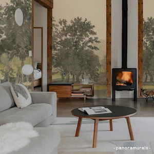 Vintage countryside decor, Tree landscape wallpaper, Pastoral wall art, Classic countryside mural 101