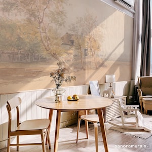 Farmhouse wallpaper, Antique landscape mural, Cottagecore wallpaper, Country home decoration 102
