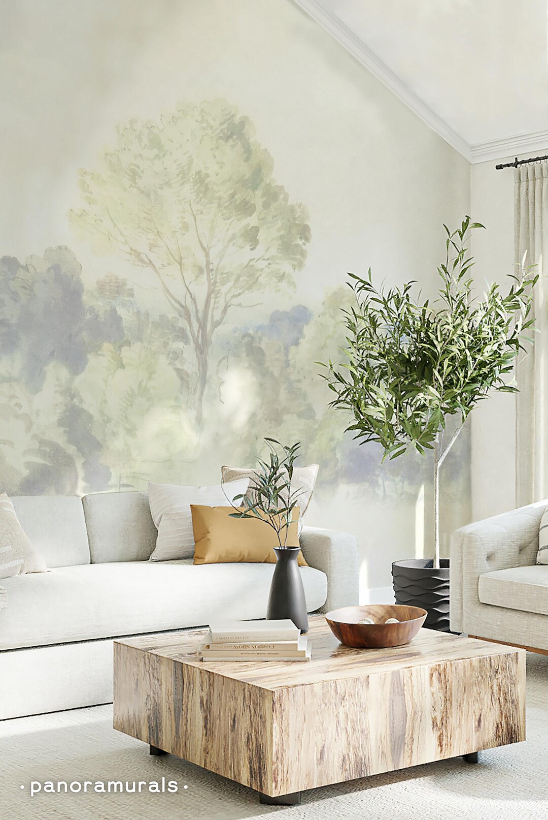 Pastoral Wallpaper, Scenic Wall Art, Peel and Stick, Panoramic Art ...