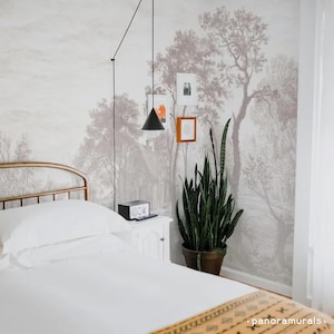 Rustic Woodland Escape wallpaper, Cottagecore wall mural, Traditional landscape, Classic nature mural 100