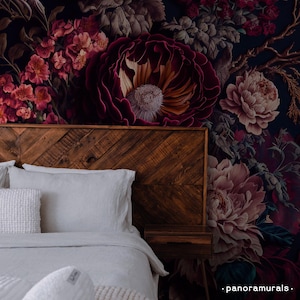 Magnificent flowers wallpaper for moody interiors, Dark removable floral wall decor 48