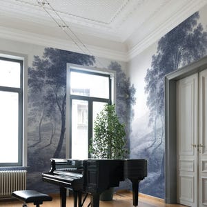 Navy Glamour Mysterious Forest Scenic Wallpaper Prints Removable Or Traditional Material 01