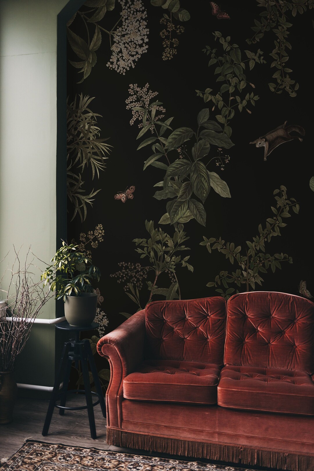 Botanical Gothic-inspired Wallpaper for Moody Interiors, Dark Removable